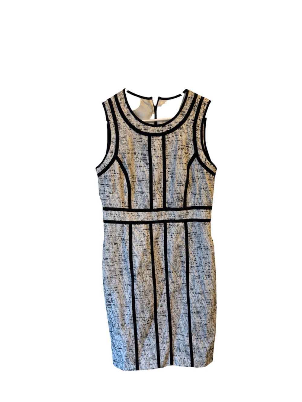 Calvin Klein Ivory Textured Sheath Dress with Black Piping